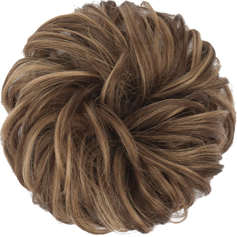 FESHFEN Messy Bun Hair Piece - Elastic Wavy Curly Hair Bun Scrunchies Extensions Synthetic Chignon Hairpieces for Women Girls, Brown Mixed Honey Blonde 1.5 oz - Image 2